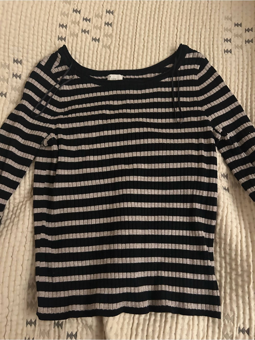 a new day Black and Cream Ribbed Stripe Top